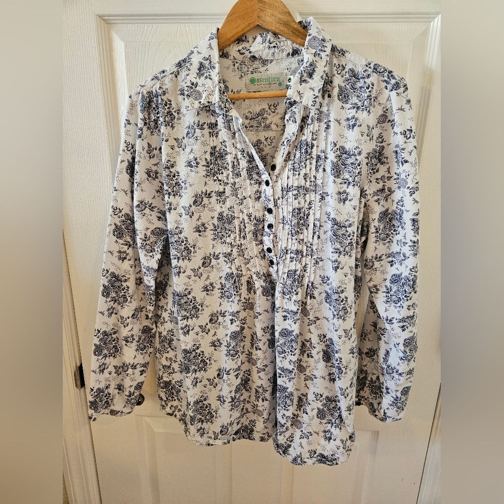 Floral Print Women's Top - White and Blue